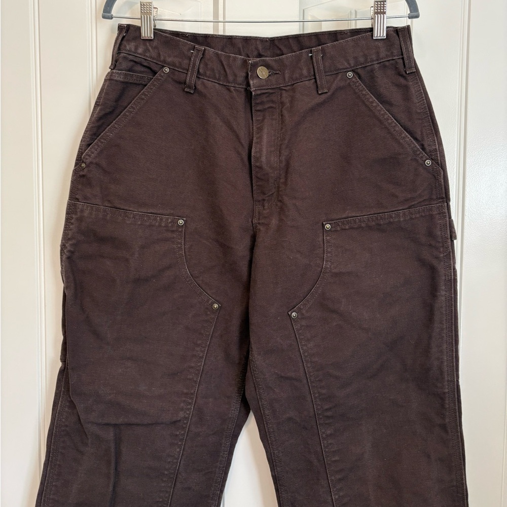 Vintage Carhartt Brown Denim Double Knee jeans 32X30 Work Carpenter pants - Picture 2 of 8
